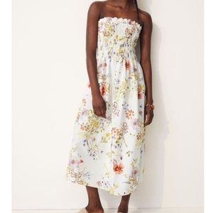 H&M Wildflower Collection smocked midi dress cotton floral sleeveless size small